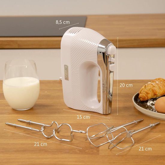 Elektrische handmixer - Keukenmixer - Bakken en Koken - 5 snelheden + turbo - 400 watt - Wit — afbeelding 2