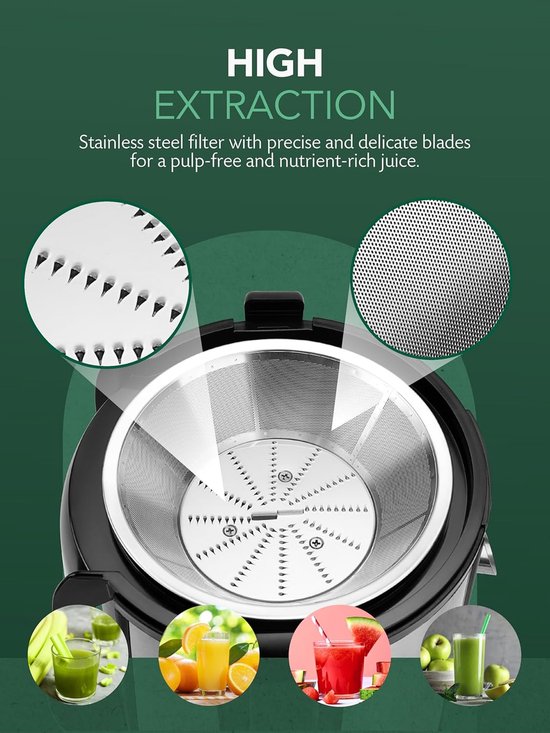 Sapcentrifuge - Fruitpers - Gezond sap maken - 2 snelheden - 75 mm opening - Groen — afbeelding 4