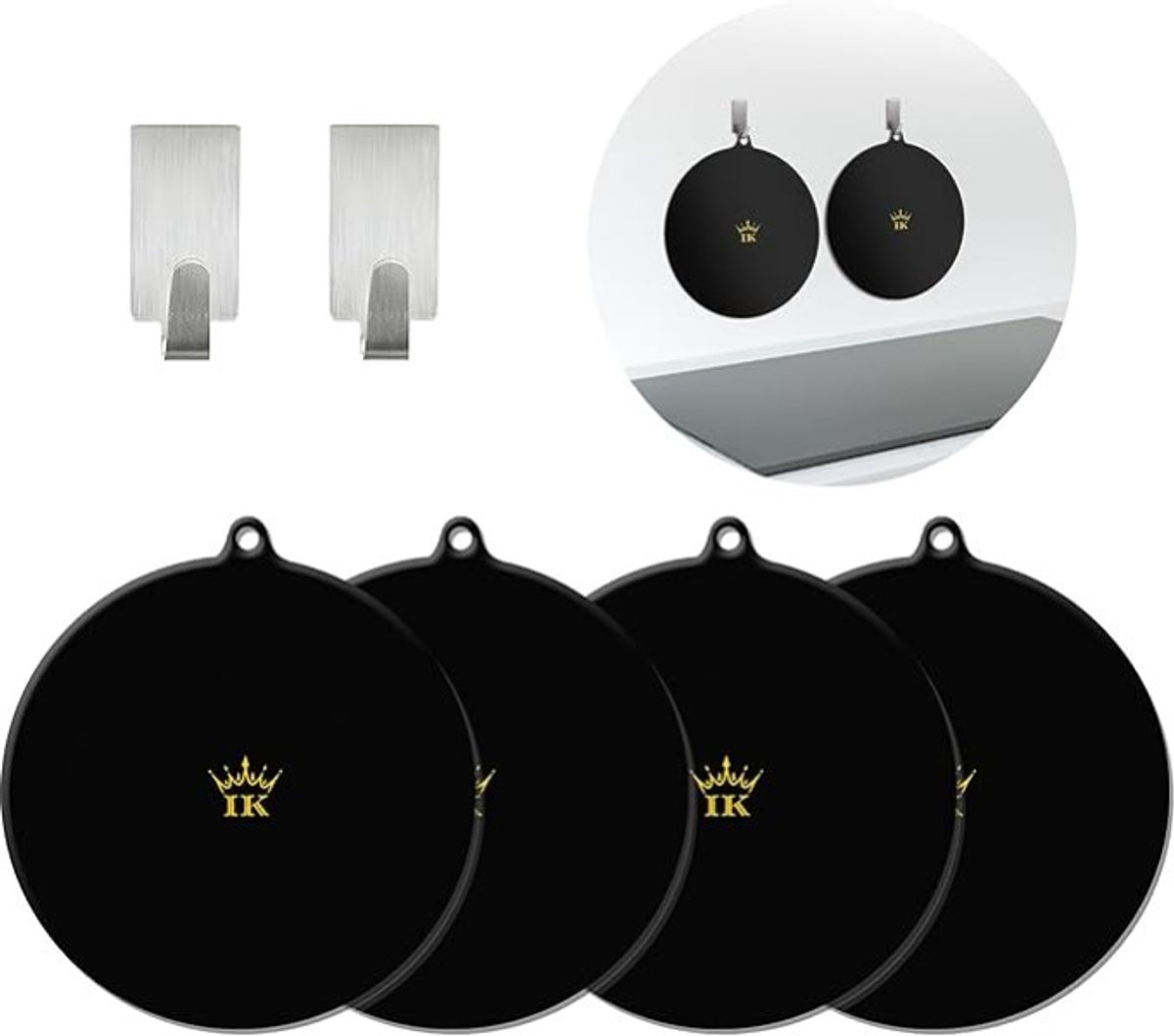 Inductie Beschermingsmatten Set – 4 Rond Zwart + 2 Hangers
