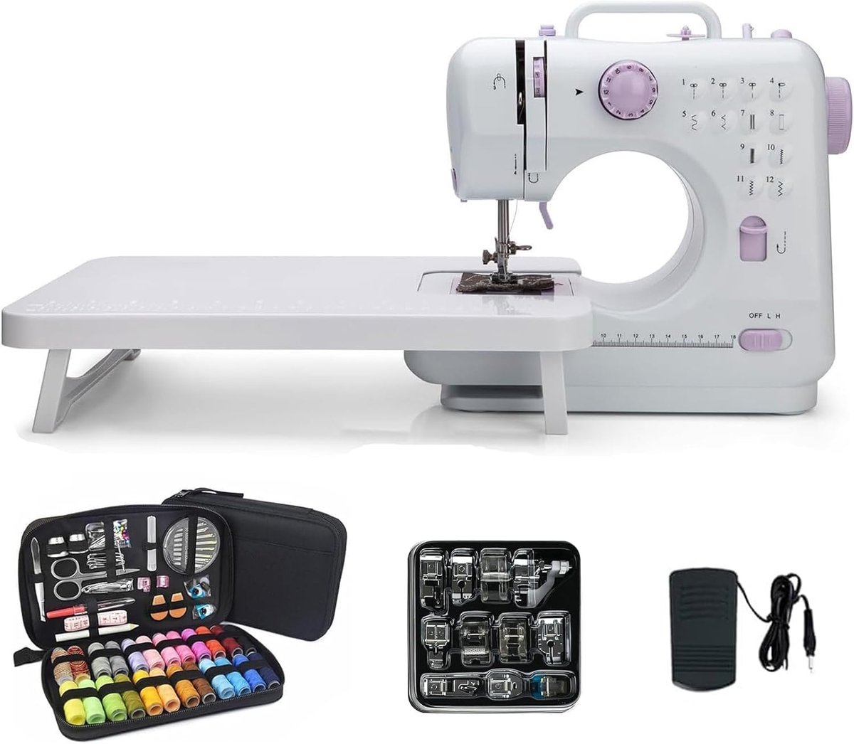 Naaimachine Beginners - Elektrische Machine - Doe-het-zelf Projecten - 12 Steken Variaties - 36x29x17.5 cm - Meerkleurig