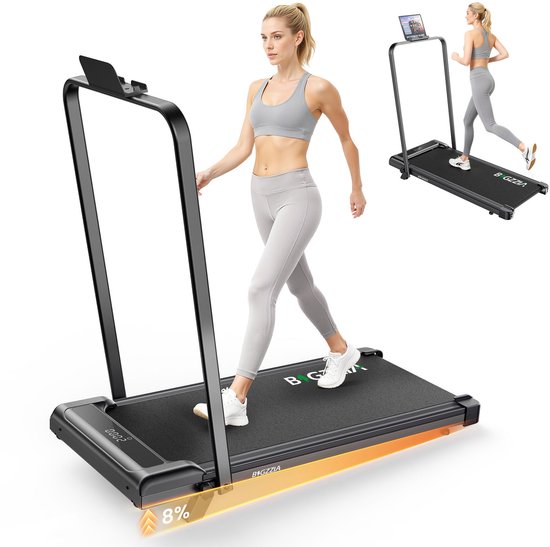 Loopband met 7% helling - Inklapbaar loopband Elektrisch 1-8 km/u - met afstandsbediening en LCD-display - Walkingpad - Treadmill - Zwart