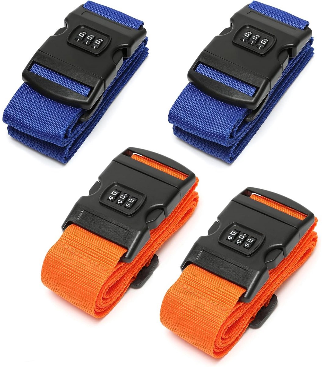 TOVBMUP kofferriemen - Bagageriemen - kofferspanband - 190 cm - 4 riemen - Blauw en oranje