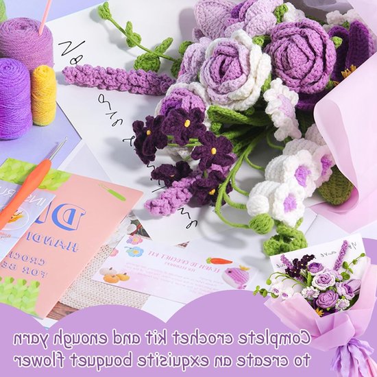 Haakset voor Beginners en Volwassenen, Rozenbloem Boeket Haakproject met Stapsgewijze Video, Handgemaakte Kunst, DIY Creaties, Perfecte Cadeaus voor Elke Gelegenheid — afbeelding 3