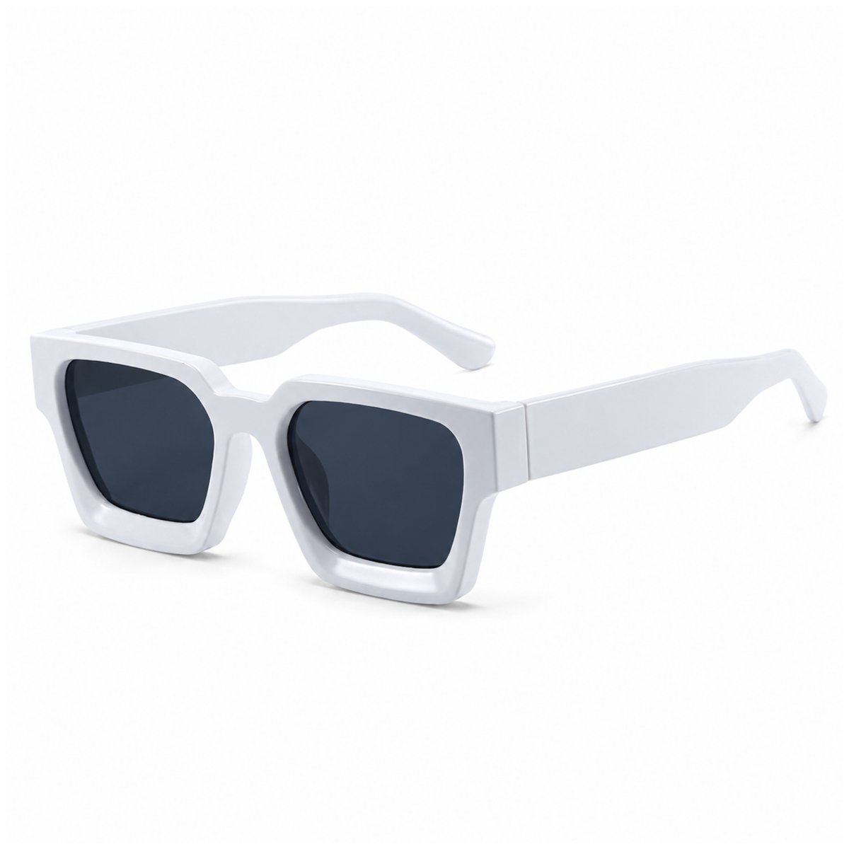 MoodLux Zonnebril Wit - Unisex - Rechthoekig Montuur met Zwarte Glazen - Retro Festivalbril - UV400 Bescherming - C8