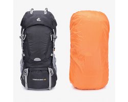 FreeKnight60L – Rugzak – Wandelrugzak Heren/Dames – Outdoor Trekking – Waterbestendig – Met Regenhoes – Comfortabel & Ademend – Ideaal voor Hiking & Camping–PVC-rugplaat met enkele aluminium - Zwart