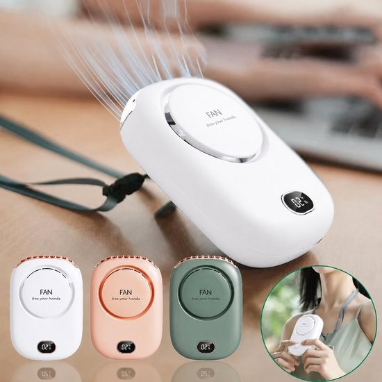 Draagbare nekventilator wit 3-in-1 mini ventilator met clip, tafelstand, USB oplaadbaar, 3 snelheden, stil
