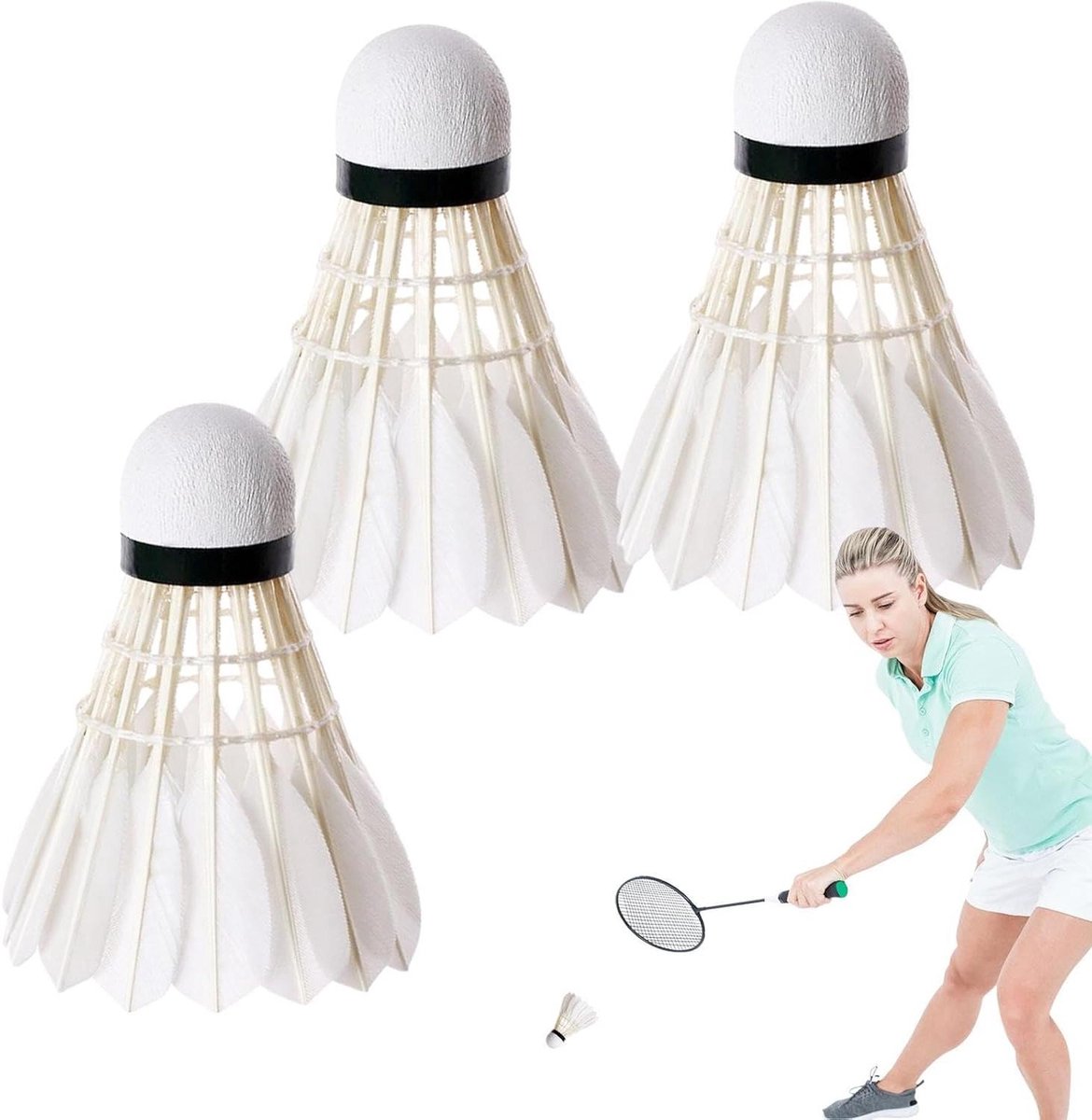 Badminton shuttles - Veren ballen - Sport training - Stabiliteit uitrusting - 3 stuks - Wit