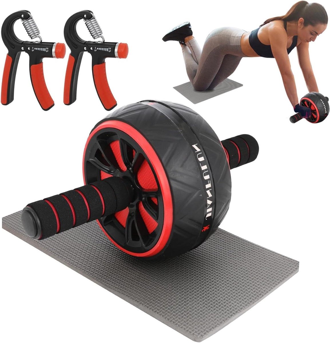 Buikspierroller - Fitnesswiel - Core Training - Verbeterde Stabiliteit - 21.6 cm - Zwart Rood