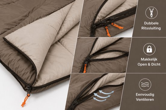 HEM Slaapzak Envelop 190x75 cm Taupe - Zomer Slaapzak - Inclusief Opbergzak - Camping - Festival - Logeren van HEM — afbeelding 3