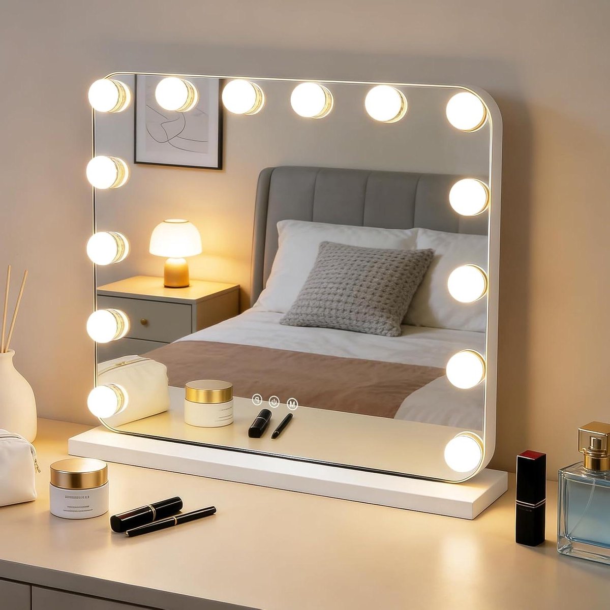 Make-upspiegel met verlichting - Vanity spiegel - Make-up aanbrengen - Instelbare lichtmodi - 50 x 40 cm - Wit