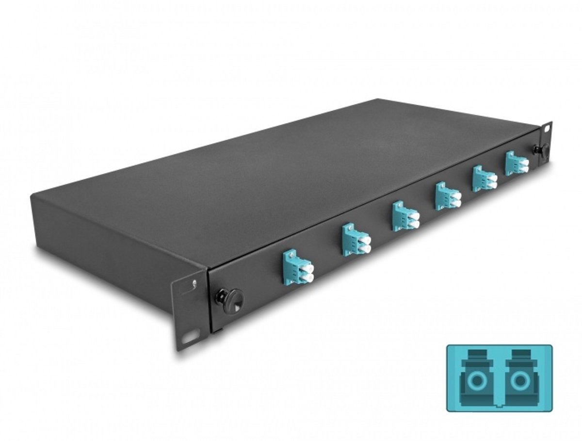 Delock 19″ Optical Fiber Splice Box 6 x LC Duplex OM3 1U complete assembled