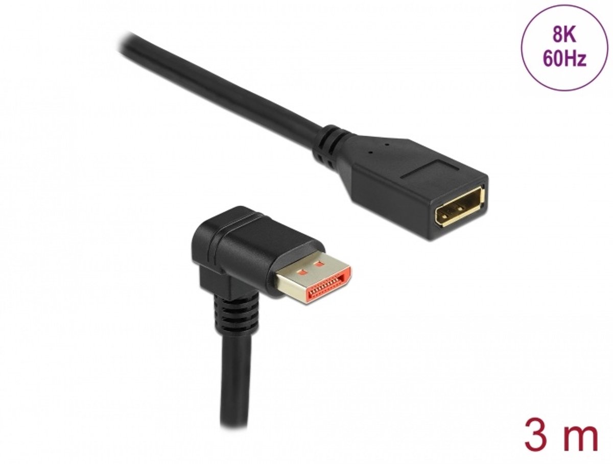DisplayPort Extension Cable mannelijk 90 ° Downwards Hanged to Female 8K 60 Hz 3 M
