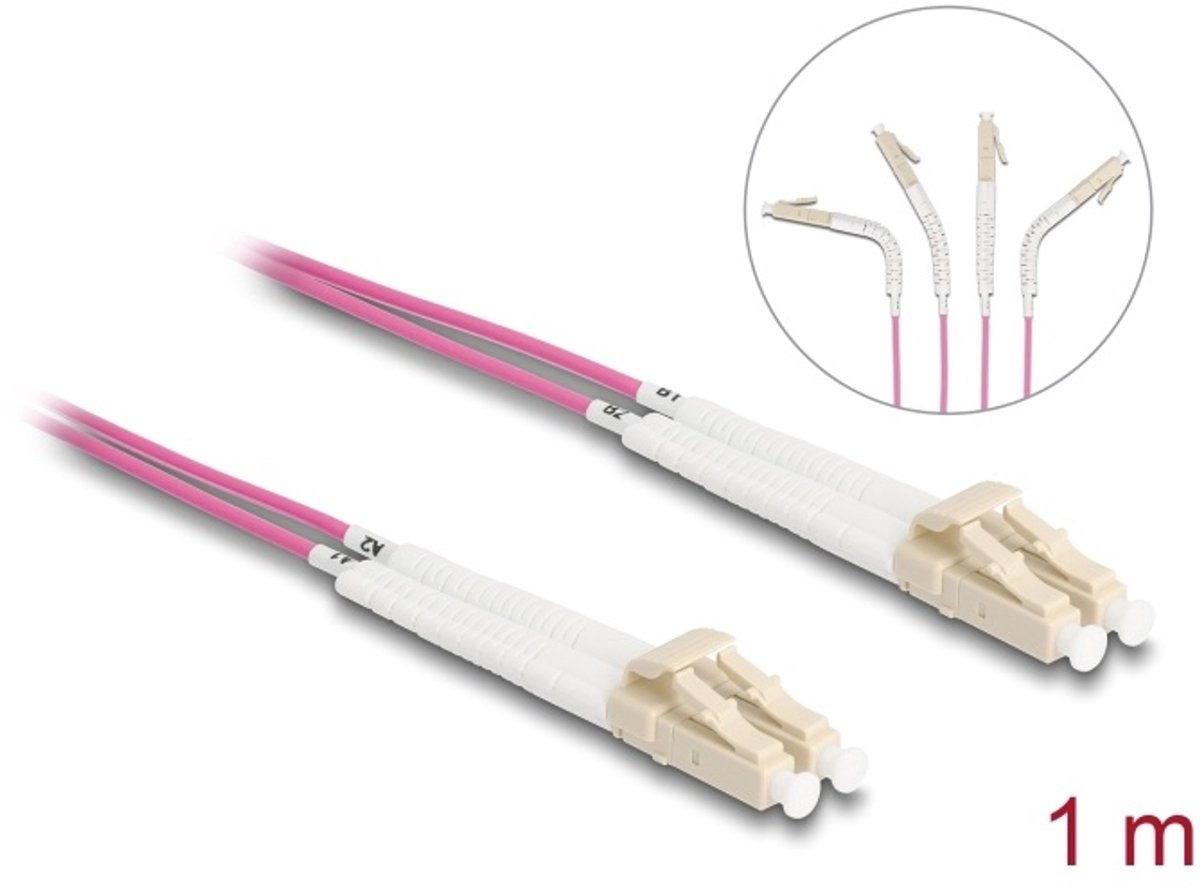 Delock Optical Fiber Cable LC Duplex to LC Duplex Multi-mode OM4 angled 1 m