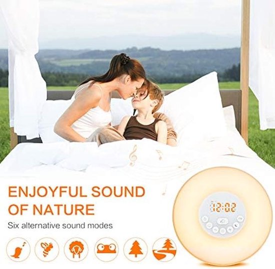 Wekker met Licht - Wake Up Lamp - Rustig Wakker Worden - Zonsopgang Simulatie - 10 Helderheidsniveaus - Wit — afbeelding 4