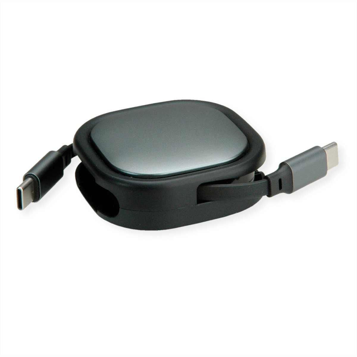 ROLINE USB2.0 Retractable Cable Type C, 60W, C-C, M/M, zwart, 1,2 m