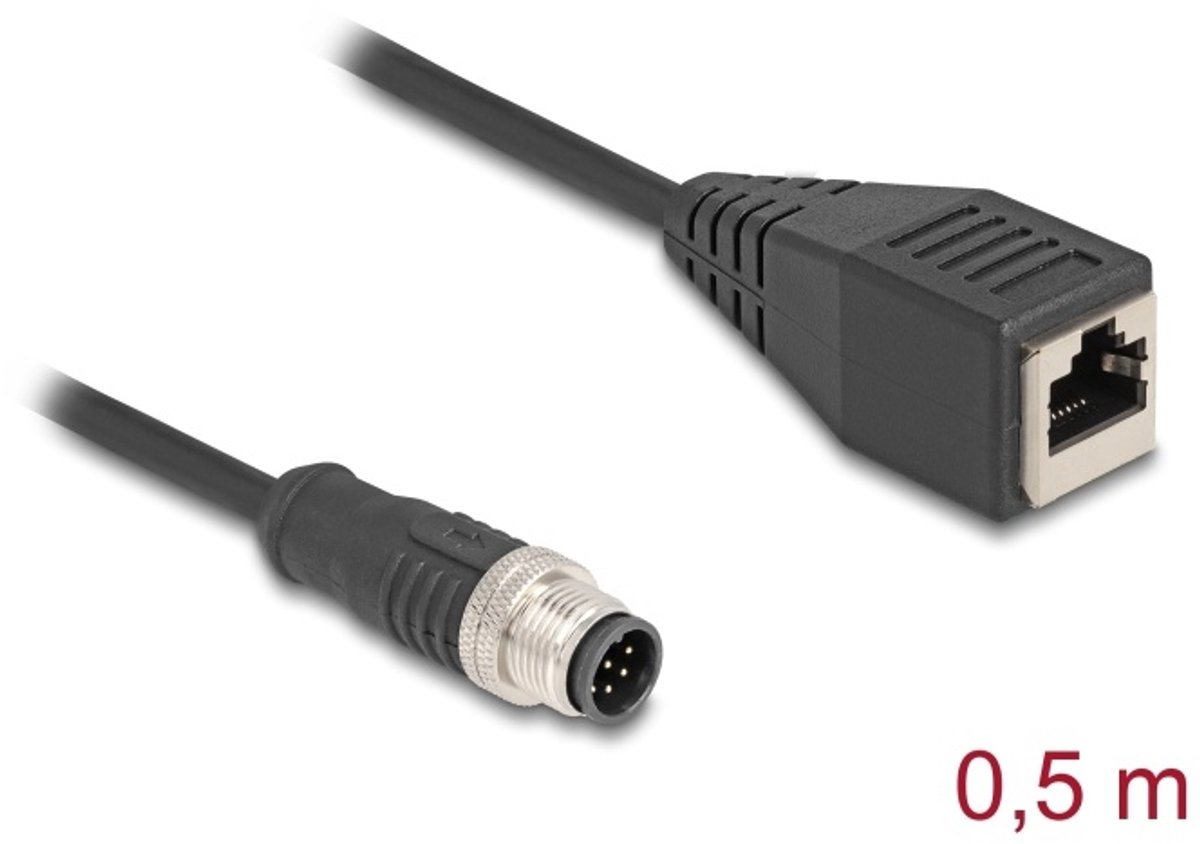 Delock M12 Cable A-coded 8 pin male to RJ45 female PVC 0.5 m