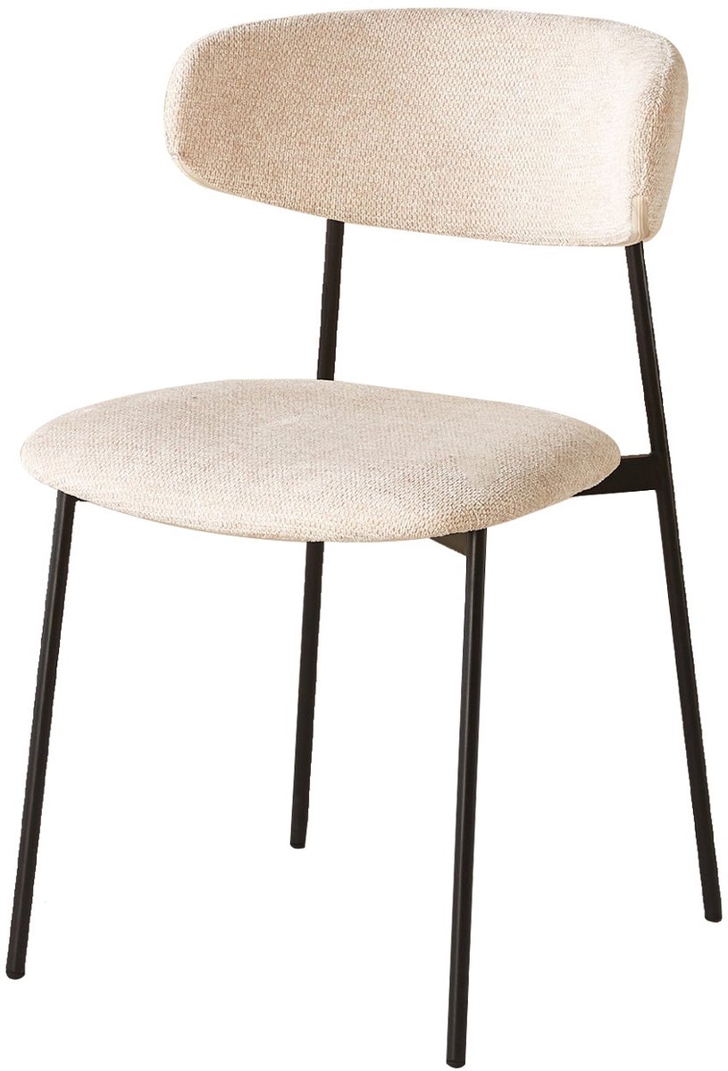 SET DEAL 6 stuks: Eetkamerstoel Japandi Hidde beige zwarte poten japanse stijl eetstoel zetel