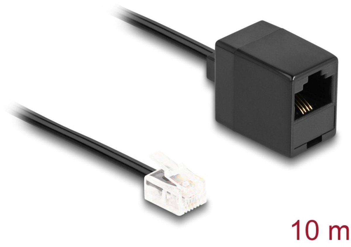 Delock Telephone Cable RJ11 plug to RJ45 jack black 10 m