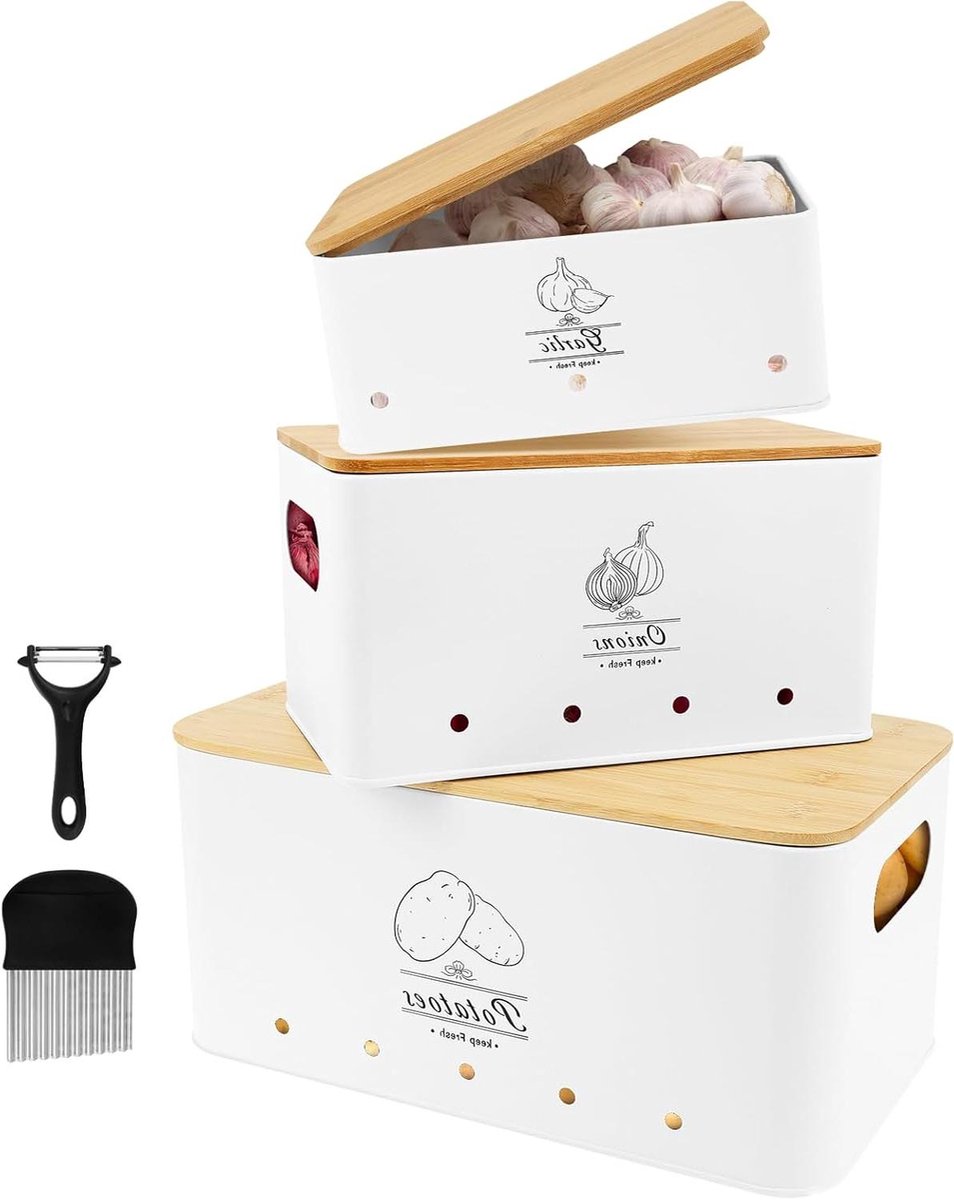 Groente Bewaarbox - Keuken Organizer - Verse Groenten Houden - Met Ventilatie - Set van 3 - Wit