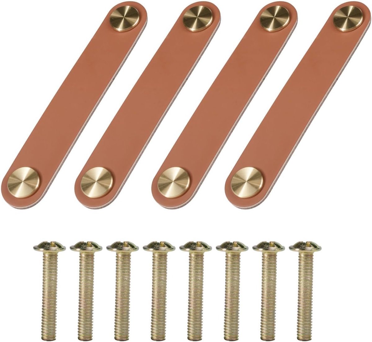 Set van 4 Handgemaakte Leren Meubelgrepen 128 x 25 mm met Messing Kop voor Lades, Kasten en Meubels, Waterafstotende en Duurzame Grepen voor Gezinnen met Kinderen