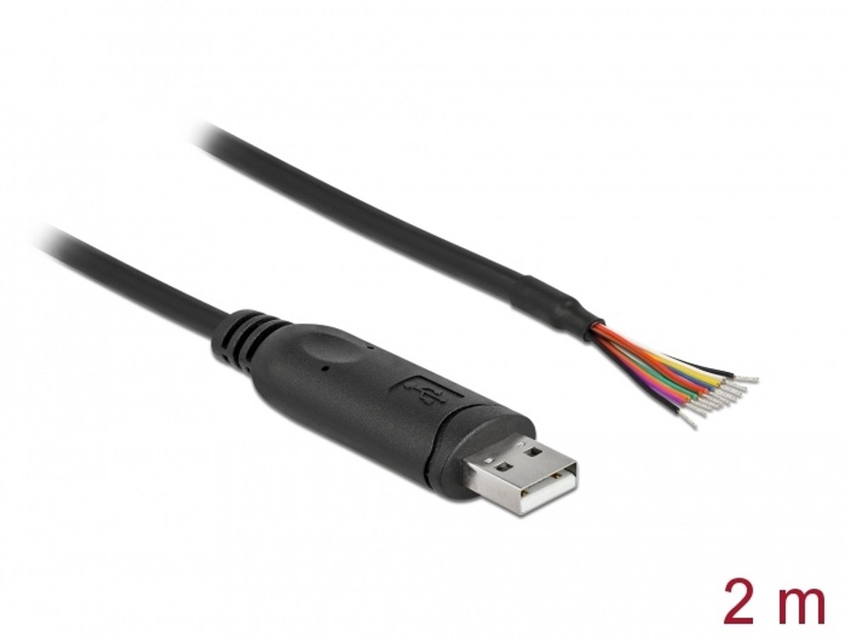 Adapterkabel USB 2.0 Type-A naar serieel RS-232 met 9 open draden + afscherming 2 m