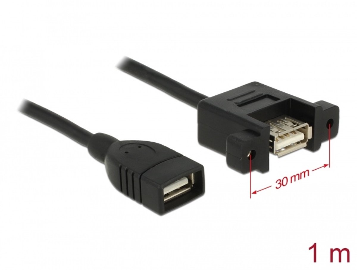 USB kabel USB 2.0 Type-A vrouw naar USB 2.0 Type-A vrouwelijke paneel-mount 1 m