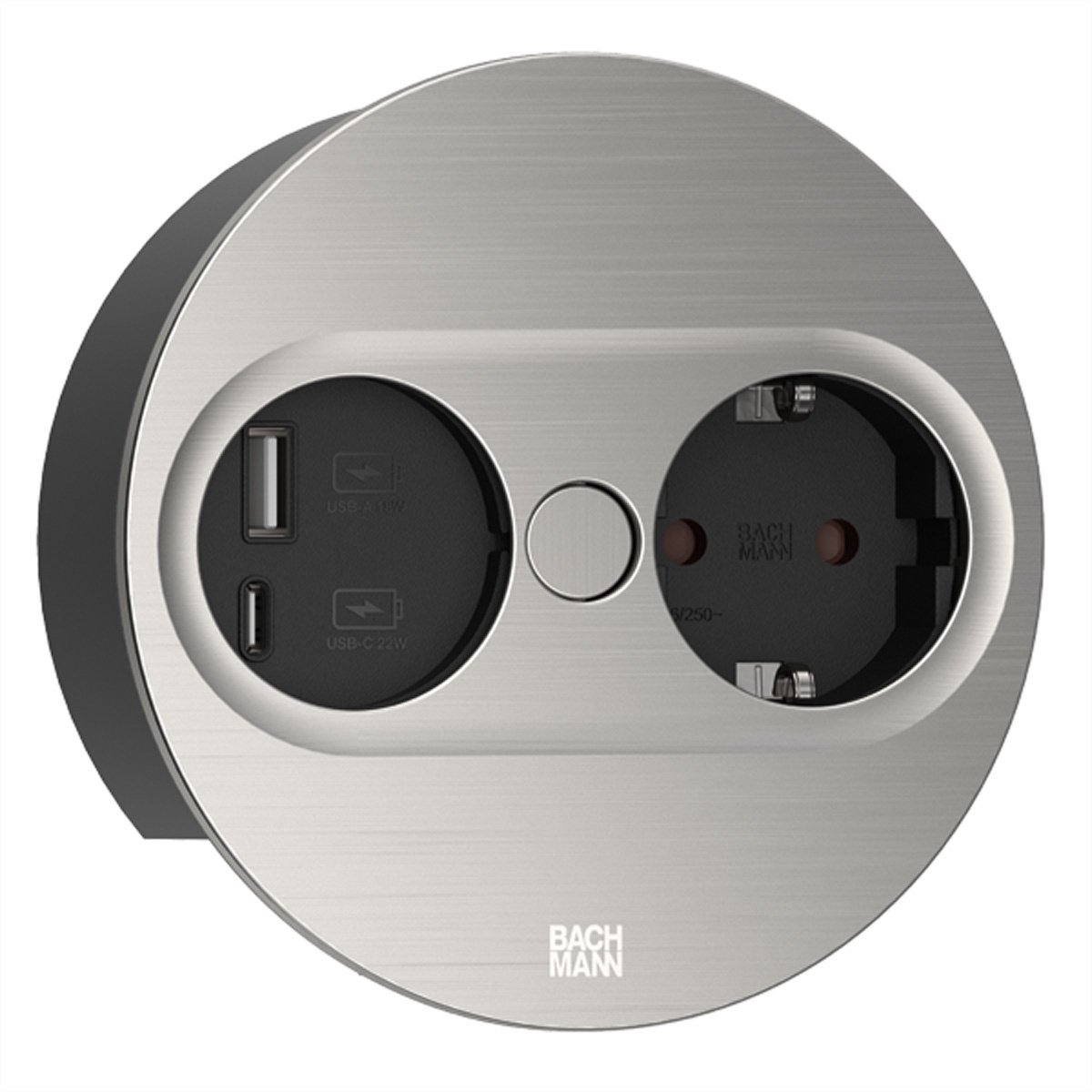 Bachmann Twist2 - 1x Schuko - USB-A en USB-C oplaadpoort - 105mm - 2 meter - RVS look