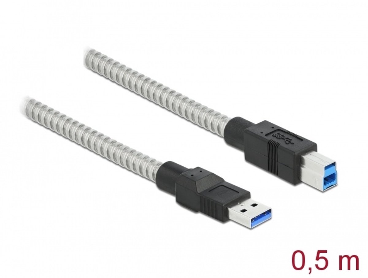 USB 3.2 Gen 1 kabel Type-A mannelijk tot type-B mannelijk met metalen jas 0.5 m