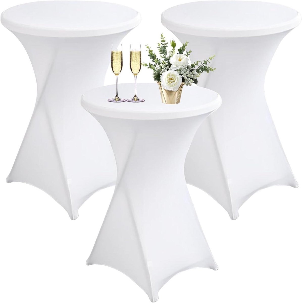 Statafelhoezen Set - Hoezen voor statafels - Feesten en Evenementen - Elastisch en Onderhoudsvriendelijk - 80 x 110 cm - Wit