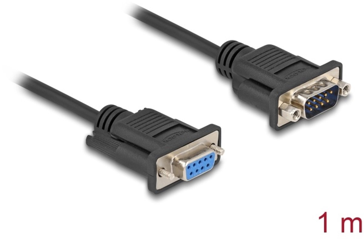 Delock Serial Cable RS-232 D-Sub9 male to female with narrow plug housing 1 m