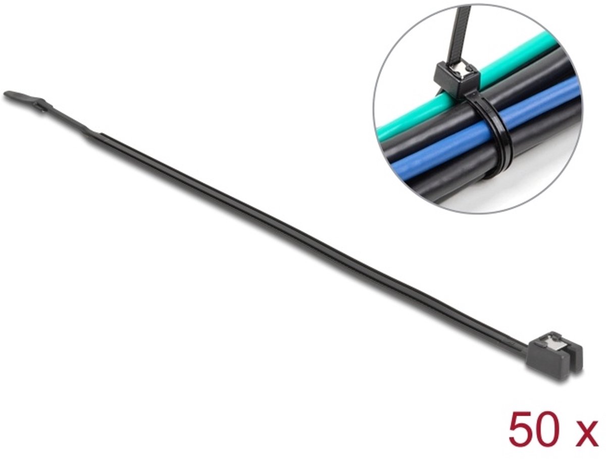 Delock Cable Tie self-cutting L 200 x W 4.8 mm 50 pieces black