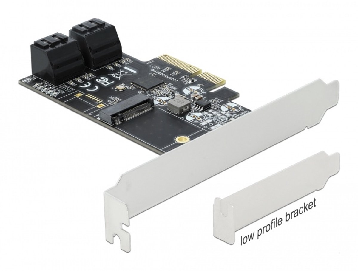4 Poort SATA en 1 slot M.2 Sleutel B PCI Express X4 -kaart - Low Profile Form Factor