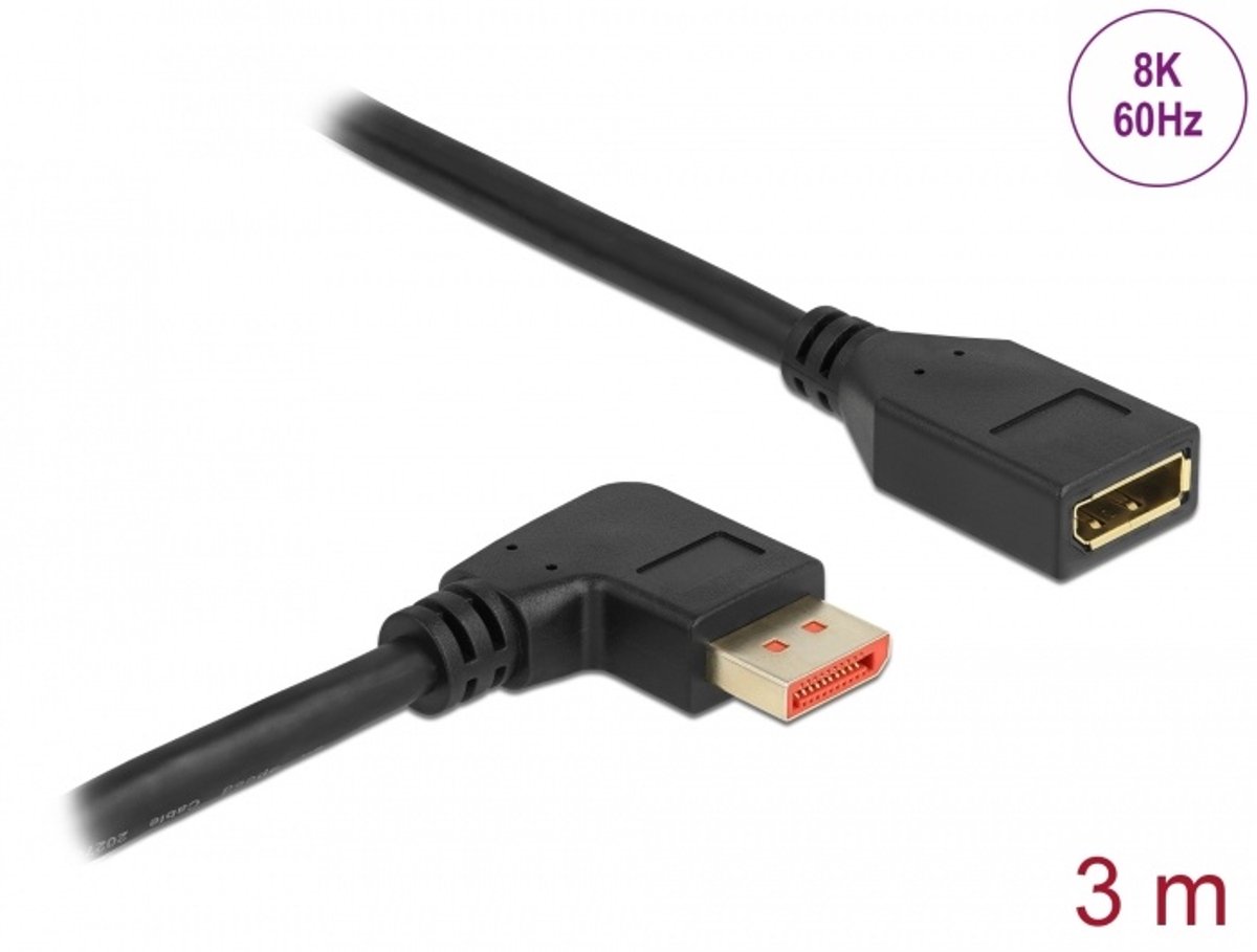 DisplayPort Extension Cable mannelijk 90 ° rechts schuift naar vrouwelijke 8K 60 Hz 3 m