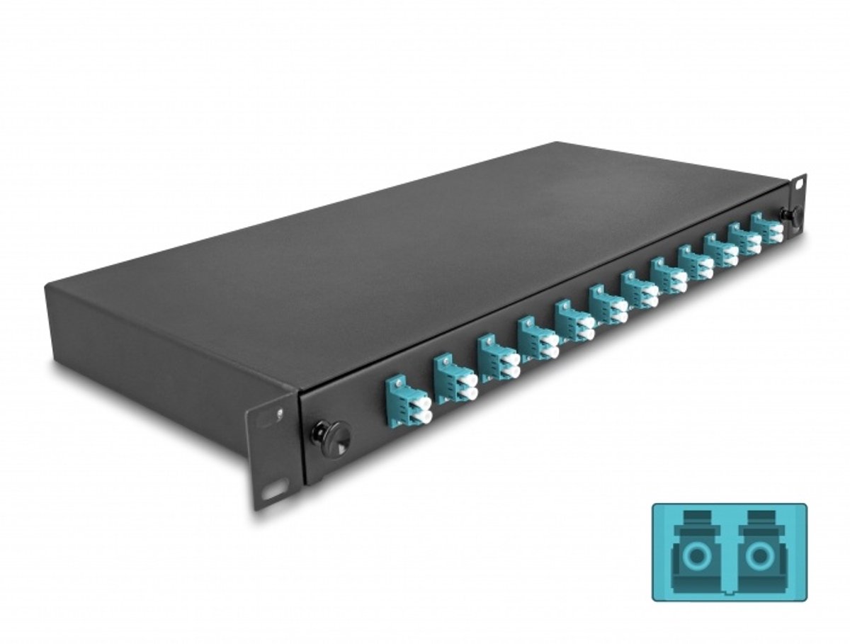 Delock 19″ Optical Fiber Splice Box 12 x LC Duplex OM3 1U complete assembled