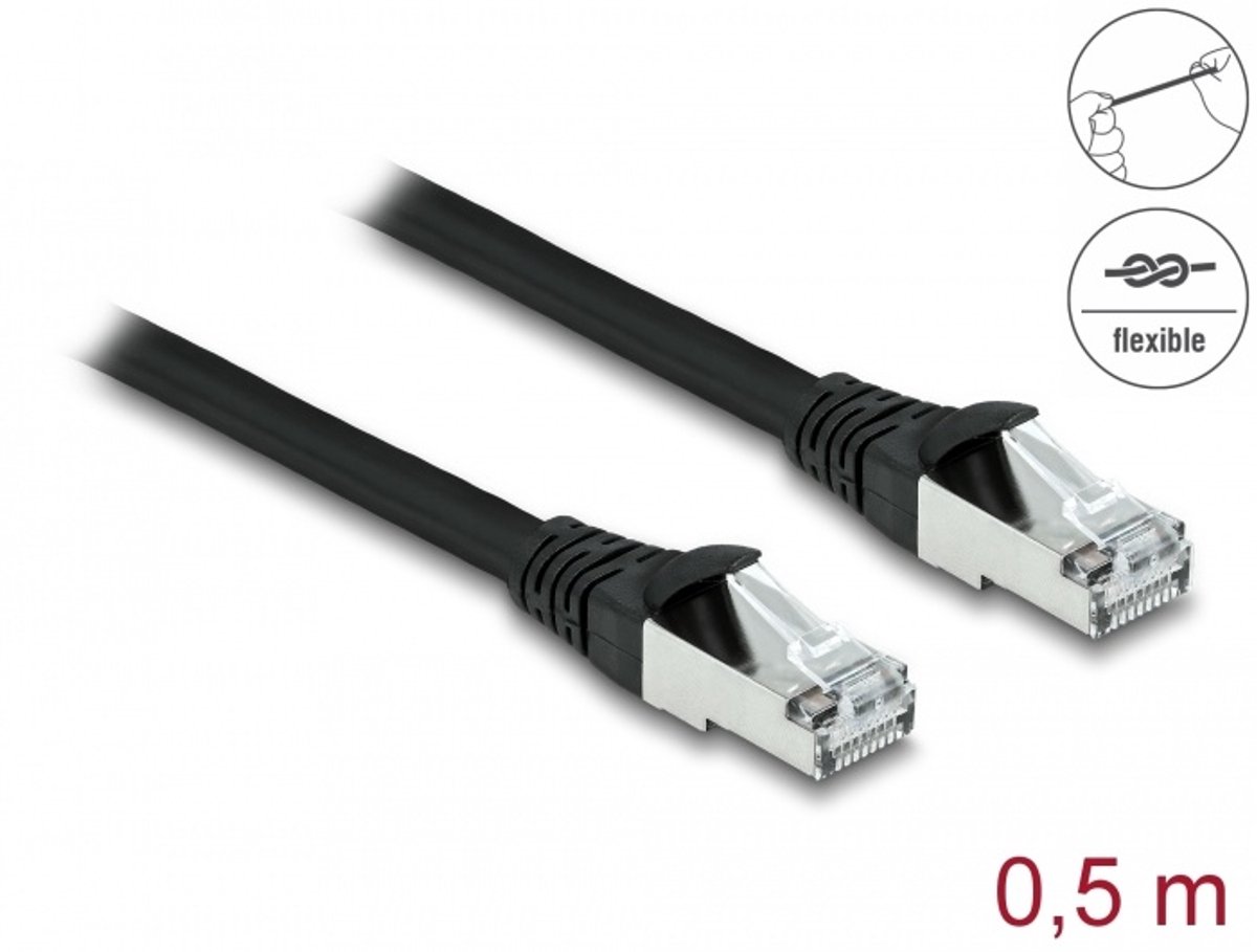 RJ45 Kabel CAT6A S/FTP PUR Outdoor 0,5 m Zwart