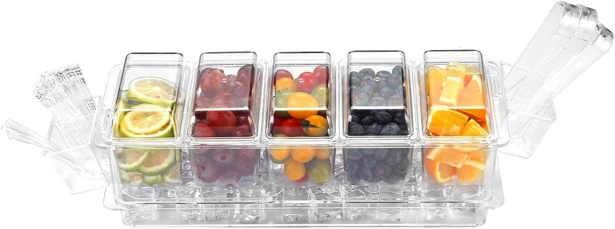 Diepvriesbakjes met deksels - Voedselbewaardozen set - Maaltijd organiseren - Hygiënisch vijfvaksysteem - 42 x 17 x 14.5 cm