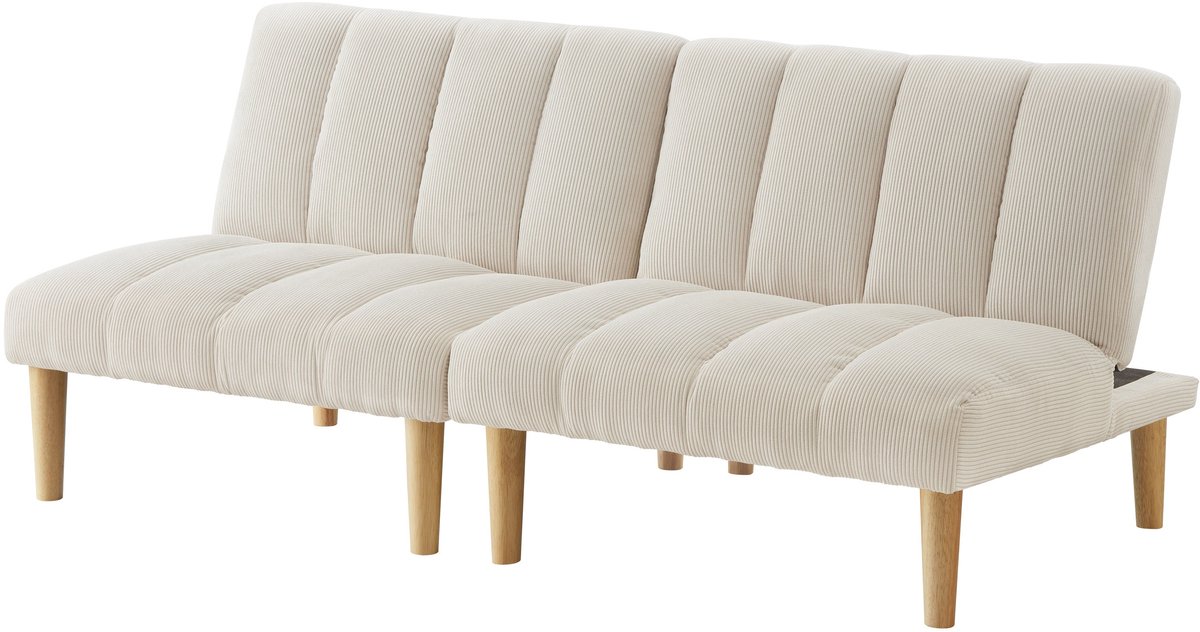 Merax 2-Zits Slaapbank Beige - Klapbaar Sofabed met 3 Standen Verstelbare Rugleuning - Ribstof Bank Zonder Armleuningen - Voor Woonkamer Kantoor en Kleine Ruimtes