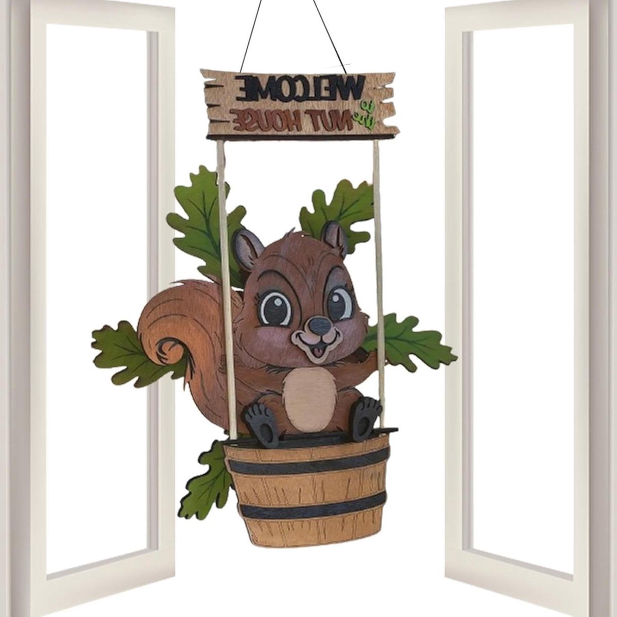 Dierenwindspinners Buiten - Houten Windvangers - Tuindecoratie - Unieke Dierenpatronen - 46x35.5 cm - Eekhoorn
