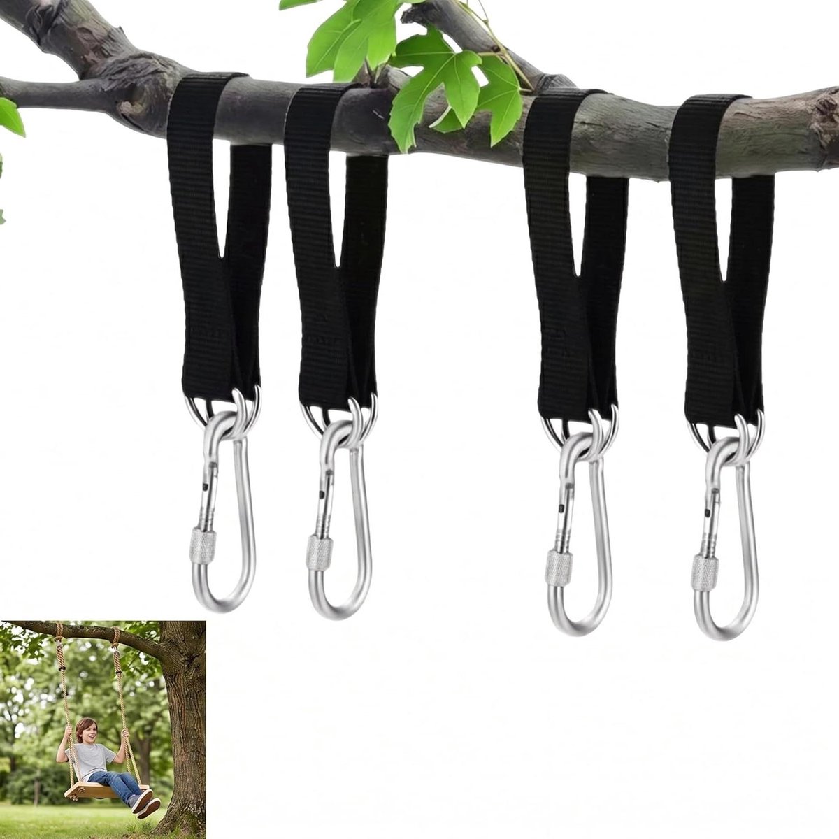 Hangmat Bevestiging - Schommel Slingers - Buiten Ontspannen - Scheurbestendig Nylon - Max 300 kg - Zwart