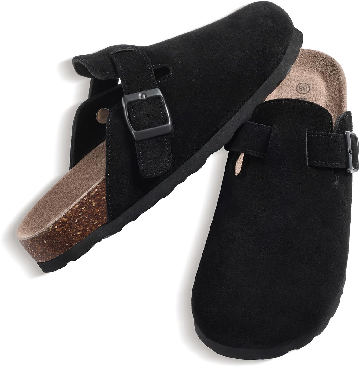 Unisex clogs – Koe suède – Comfort slippers – Houten clogs – zwart - 36 - Geschikt voor een voetlengte van 22,5 cm