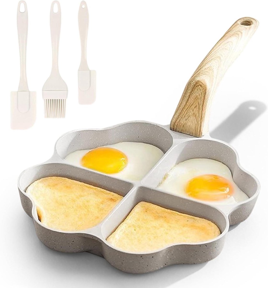 Eierpan Hartvorm - Omeletpan Koekenpan - Ontbijt Maken - 4 Gaten Anti-aanbak - 33 x 175 cm - Zwart