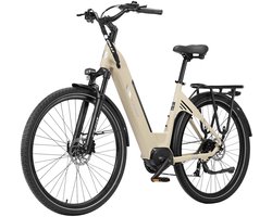 Elektrische Stadsfiets TTGO C7 SE - 28 INCH Banden - 250W Bafang Middenmotor - 36V18Ah Accu - Bereik tot 140km - Shimano 9 Versnellingen - Beige