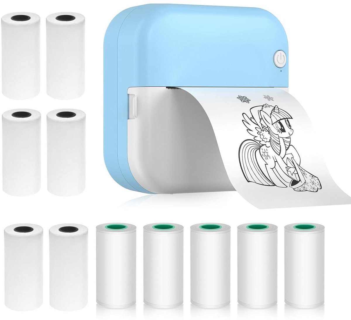 Mini Thermische Printer - Draagbare Labelmaker - Foto's Printen - Draadloze BT Verbinding - 6 Rollen Papier - Blauw