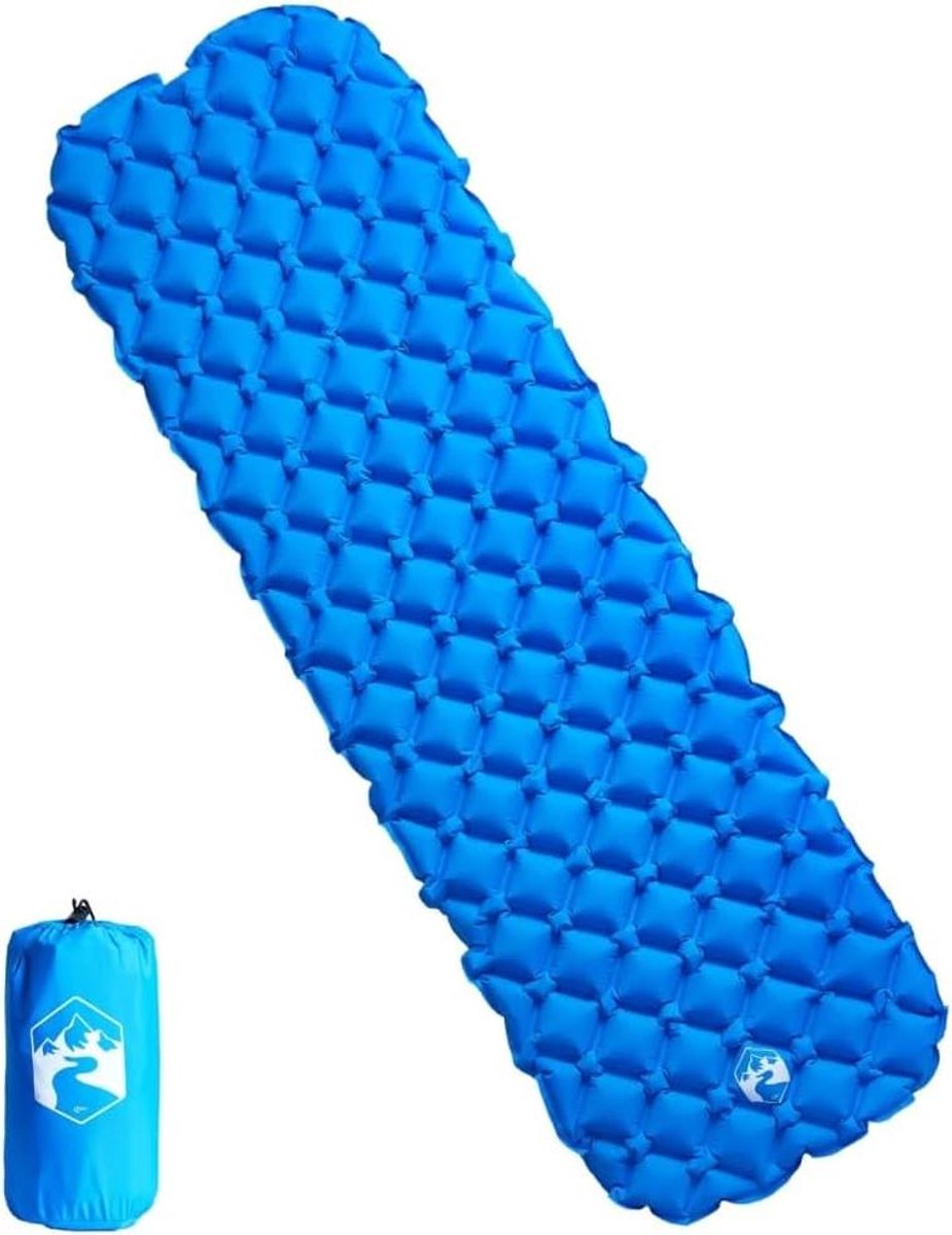 Opblaasbaar campingmatras - Slaapmat luchtbed - Kamperen buiten - Waterdicht duurzaam nylon - 190 x 58 cm - Blauw