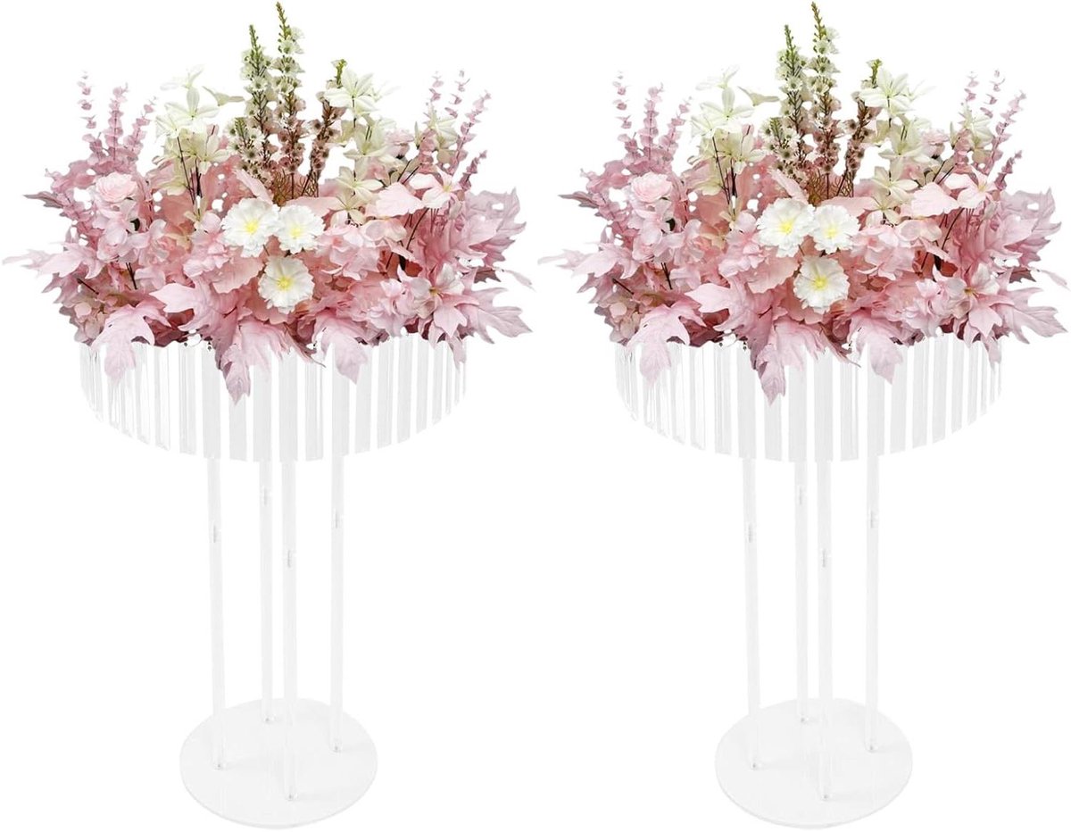 Bloemenvaas Set - Cilinder Centerpieces - Bruiloft Decoratie - Kristallen Accenten - D20 x H315 cm - Transparant