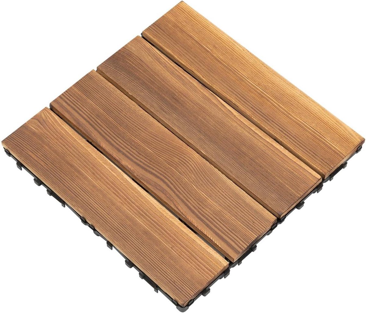 Balkon vloerbedekking - Terrastegels hout - Buitenruimte creëren - Gereedschapsloze klikinstallatie - 30x30x2 cm - Houtlook bruin