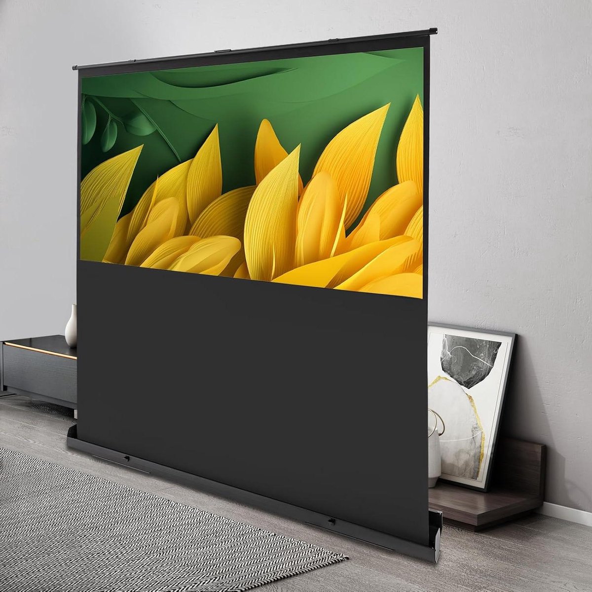 Projectiescherm - Beamerdoek Rolbaar - Filmavond Thuis - Draagbaar Aluminium Frame - 80 Inch Diagonaal - Zwart