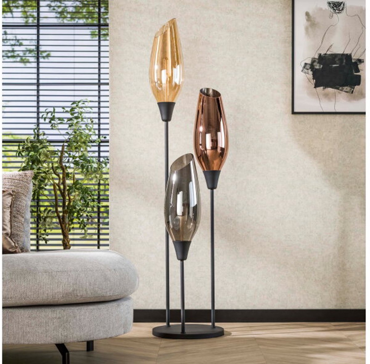 Vloerlamp cocoon XL mix glass 3 -lichts - Hotel chique design - 45x45x178 cm