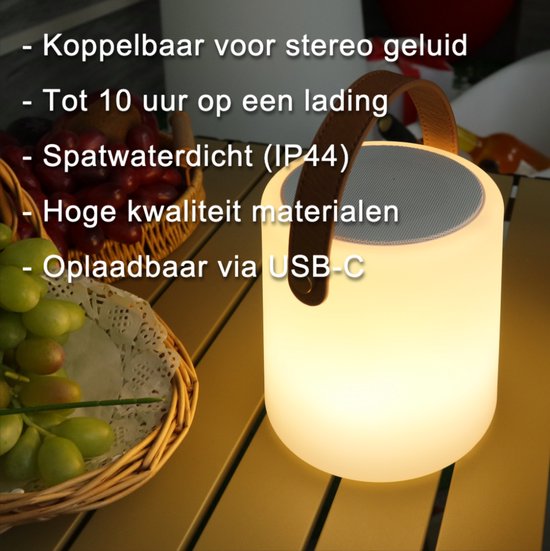 Draagbare Bluetooth Speaker met RGB LED Lamp, Dimbaar, USB-C Oplaadbaar, Sfeerverlichting, Compact, Zwart