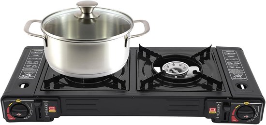 Gasstel 2 pits - Campingkooktoestel buiten - Koken op reis - Piëzo ontsteking - 63 cm breed - Zwart — afbeelding 3